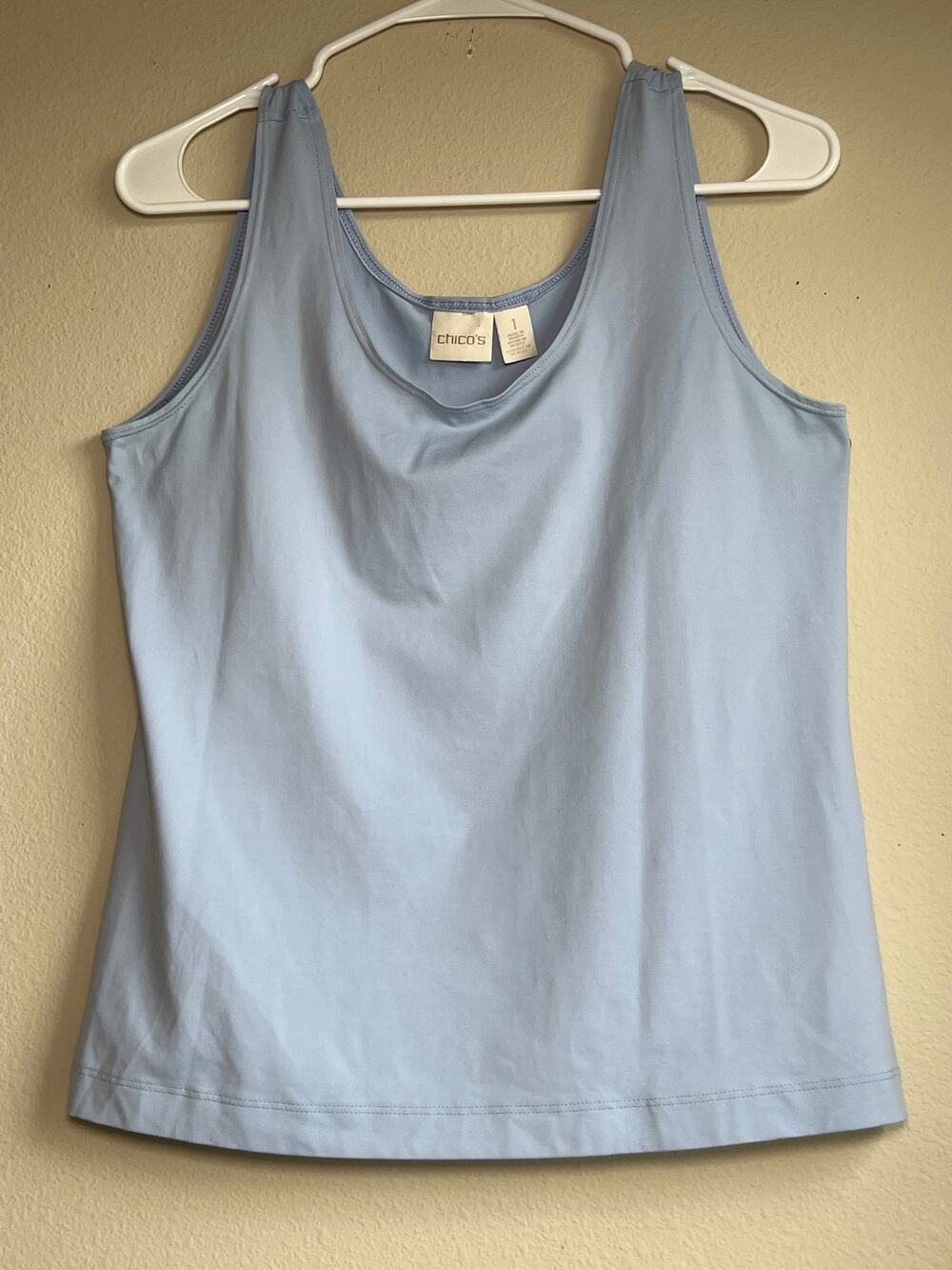 Chicos Light Blue Scoop Neck Tank Top Smooth Nylon Spandex Layering Cami Medium